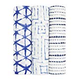 aden + anais Silky Soft Swaddle Baby Blanket, Viscose Bamboo Muslin, Large 47 X 47 inch, 3 Pack, Indigo, Blue
